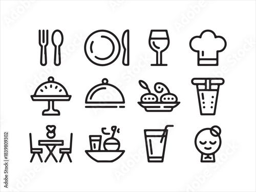 Catering icon collection set. cafe, bistro, bar, kitchen, catering, dining, food service. Editable stroke vector illustration