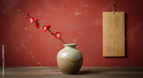 Red Wall Plum Ceramic Vase