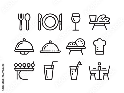 Catering icon collection set. cafe, bistro, bar, kitchen, catering, dining, food service. Editable stroke vector illustration