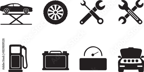 automotive service silhouette icon set vector illustration