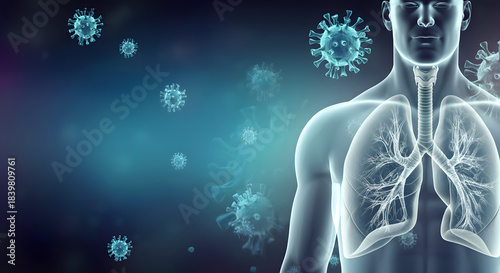 Lung attacked by bacteria and virus illustration