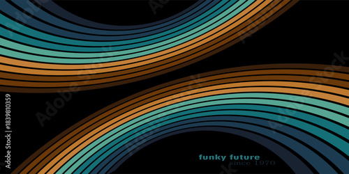 Abstract 1970's background design in futuristic retro style with colorful lines.