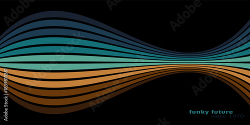 Abstract 1970's background design in futuristic retro style with colorful lines.