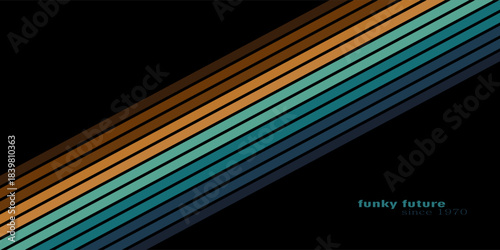 Abstract 1970's background design in futuristic retro style with colorful lines.