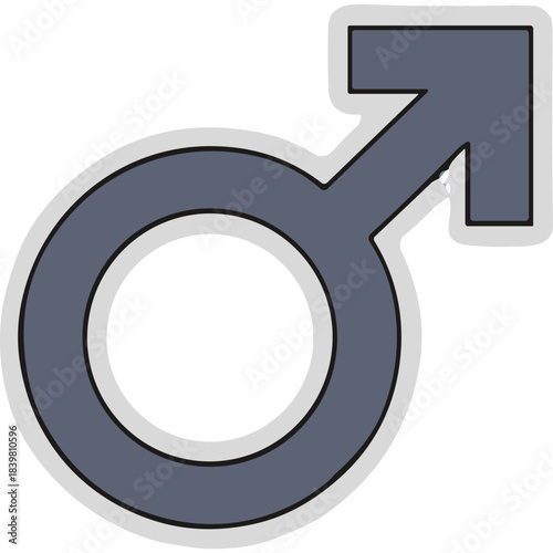 Mars Symbol Representing Male Gender and Planet in Deep Blue and Gray Tone with White Outline on Black Background