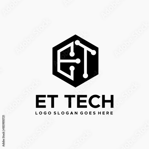 ET Hexagon tech logo vector image