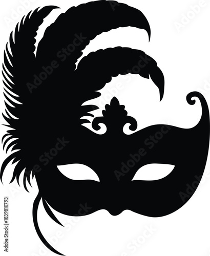 Elegant feathered masquerade mask silhouette