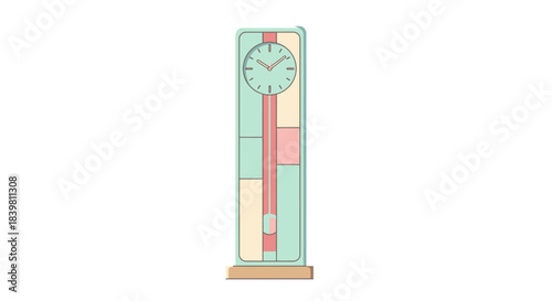 A colorful grandfather clock with a pastel color scheme on Christmas Day against a clean white background with a shallow depth of field.