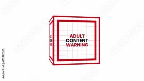3D cube text adult content warning icon sign animation on transparent background. 4K video 
