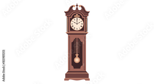A traditional brown grandfather clock stands alone on Christmas Day against a plain white background with a classic pendulum.