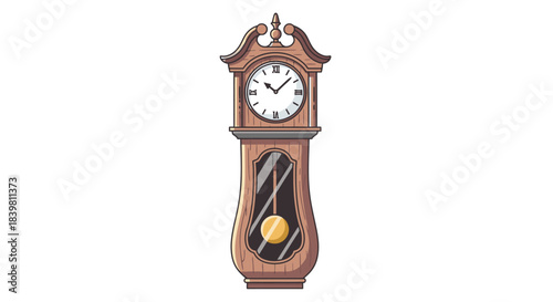 A traditional grandfather clock with a visible pendulum and mechanical workings on a plain white background, representing engineering and industry concepts.