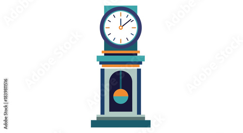Classic Grandfather Clock with Pendulum Displaying Time on White Background