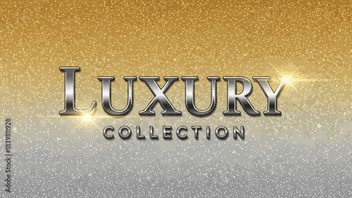 Luxury Collection Logo: An elegant silver-lettered Luxury Collection logo against a shimmering, golden and silver gradient background, exuding opulence and sophistication. 