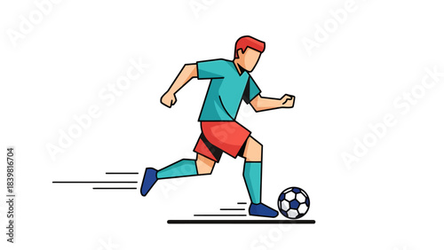 Active Athlete Running with Ball Sports Action Vector Illustration