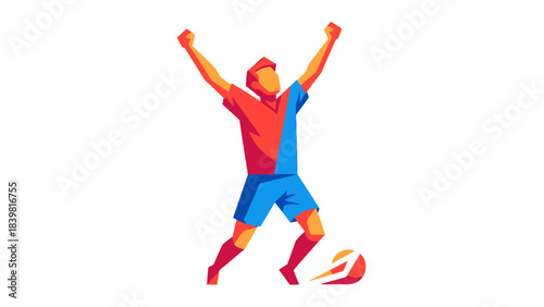 Joyful Athlete Celebrating Victory with Soccer Ball
