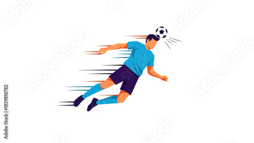 Athlete in Mid Air Heading a Soccer Ball with Motion Blur Sports Action Illustration