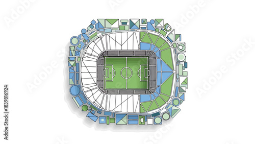 Aerial View of Modern Sports Arena and Stadium Complex Top Down Perspective