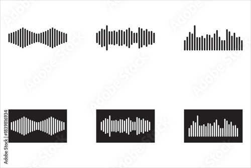icon set Podcast sound waves and audio sound waves from voice message recordings, vector icons. Music player sound waves and mobile phone voice message sound waves.
