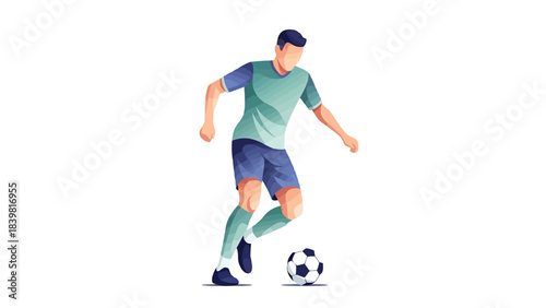 Dynamic Athlete Dribbling Soccer Ball Vector Illustration