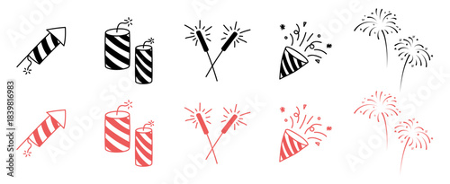 fire work firecracker doodle hand drawing icon new year party night