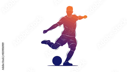 Dynamic Silhouette of Soccer Player Kicking Ball in Action Vibrant Gradient Colors