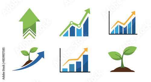 Growth icons set with transparent background