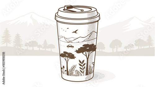 Clean Travel Coffee Tumbler Silhouette Vector with a Tight-Sealing Lid, Ideal for Sustainable Lifestyle Graphics and Drink Branding.