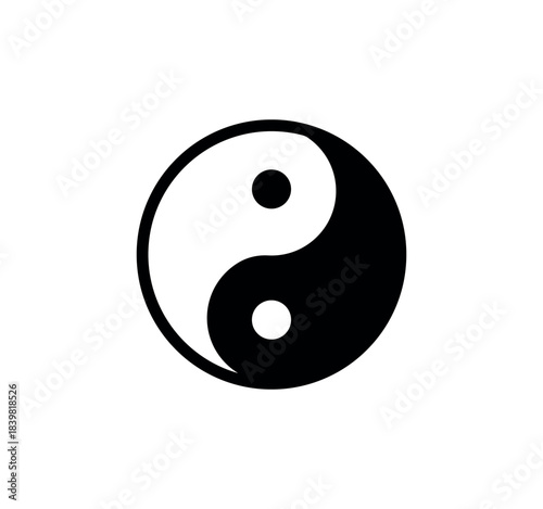 Yin Yang Icon, Taoist Balance Symbol, Black and White Circular Harmony Emblem, Minimal Flat Vector for Spirituality, Meditation, Wellness