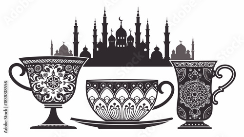 Elegant Tea Cup Collection Silhouette Vector - Assorted Drinkware Minimalist Icon Set for Cafes and Homes