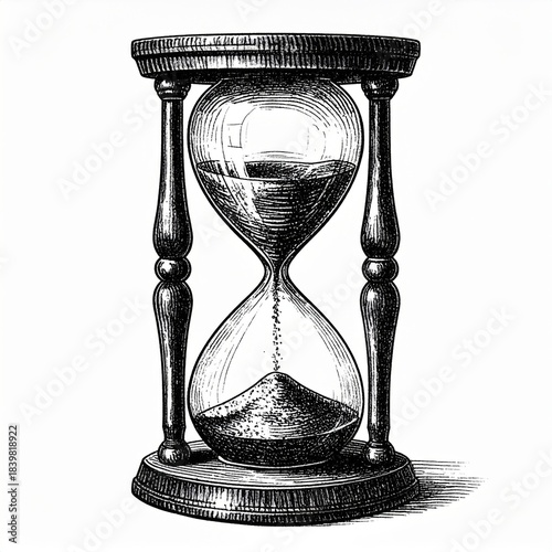 Monochrome Hourglass Illustration on White Background Time Measurement