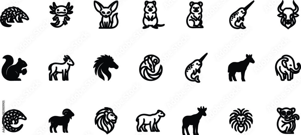 Fototapeta premium Collection of Animal Silhouettes in Black and White
