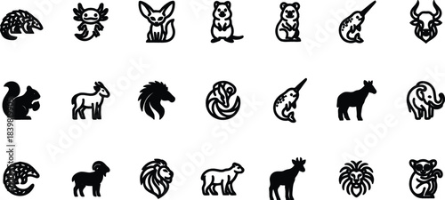 Collection of Animal Silhouettes in Black and White