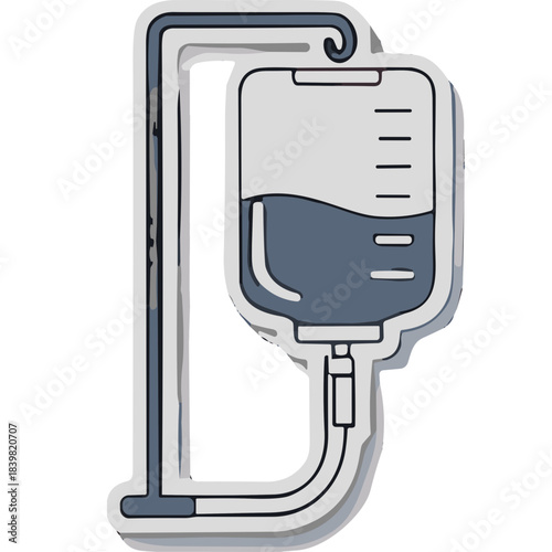 Medical Infusion Bag and Stand in Minimalist Style With Gray Blue Tones and Simple Outline on White Background Representing Healthcare Fluid Therapy