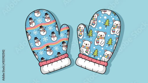 Winter Warmth: Playful mittens, adorned with cheerful snowmen and polar bears, bring a touch of whimsy and winter wonderland charm. 