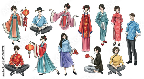 Chinese traditional clothing and lanterns collection