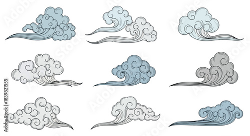Traditional Asian clouds set with transparent background