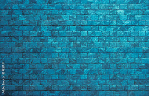 Blue brick concrete stone texture for background in wallpaper. Brick wall and sand stone in plaster of tone vintage. Pattern abstract wall of light cyan color, cement texture mint green for design.