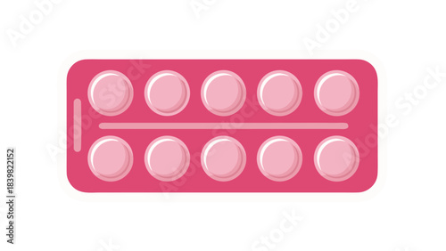 Pink Blister Pack Containing Ten Round Light Pink Pills Isolated on a Black Background