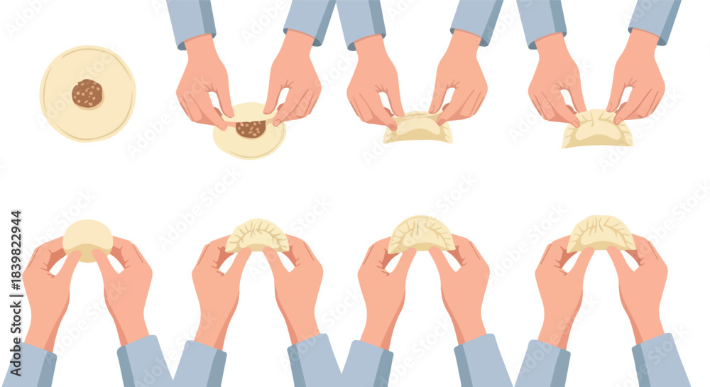 Fototapeta premium Dumpling making process steps with transparent background