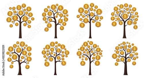 Money tree growth concept with transparent background