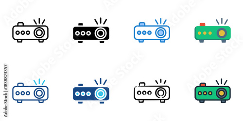 Projector icon set multiple style vector collection. Editable Stroke 

