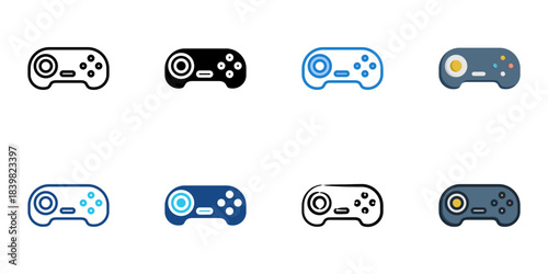 Game pad icon set multiple style vector collection. Editable Stroke 
