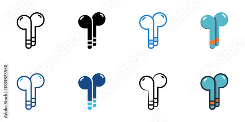 Earbuds icon set multiple style vector collection. Editable Stroke 
