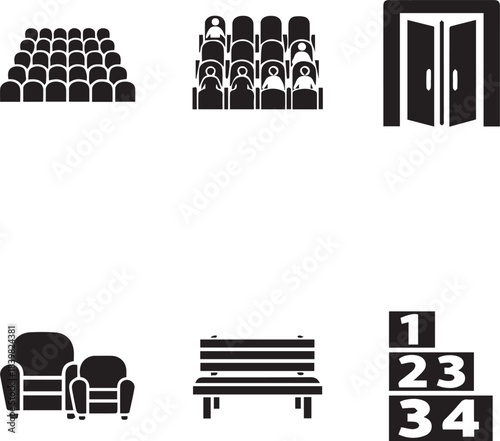 Set of Theater Seats Doors Armchairs Bench Number Blocks