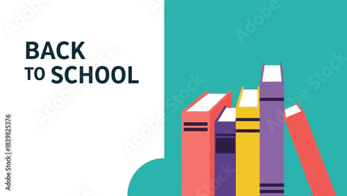 Modern Back to School Design with Stacked Books and Clean Layout