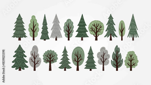 Collection of Diverse Cartoon Trees in Various Styles and Colors