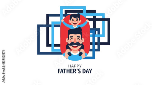 Father and Son Happiness on Father's Day, Flat Vector Illustration Celebrating Family