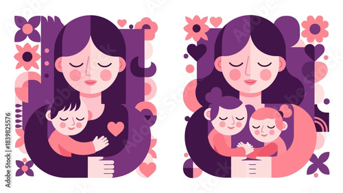 Mother's Love: A Heartwarming Vector Illustration of Maternal Care and Family Bond