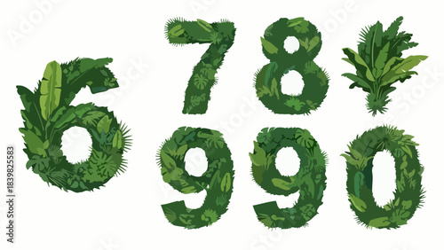 Jungle Leaves Numbers Collection: 6, 7, 8, 9, 0, Lush Tropical Foliage Design