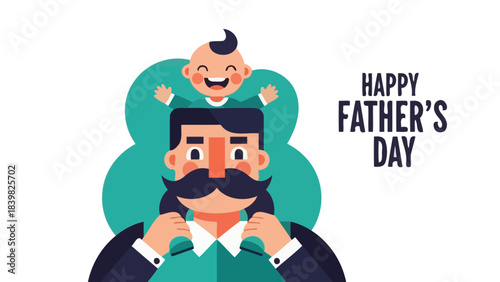 Happy Father's Day Greeting with Dad Carrying Child on Shoulders